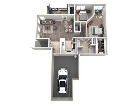 3D Floor plan of 2 bed apartment at The Atlantic Stone Oak Apartments, San Antonio